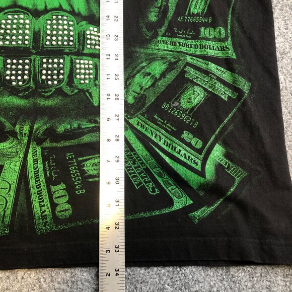 Big Tiger Shirt Mens XXL TALL Black Green Skull Money Y2K 90 Vintage Bling Rap - Picture 7 of 14